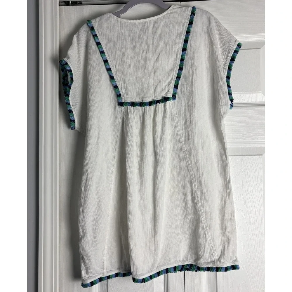 J. Crew‎ S Embroidered Fringe Beach Tunic Top Tassels Cover Up White G4885